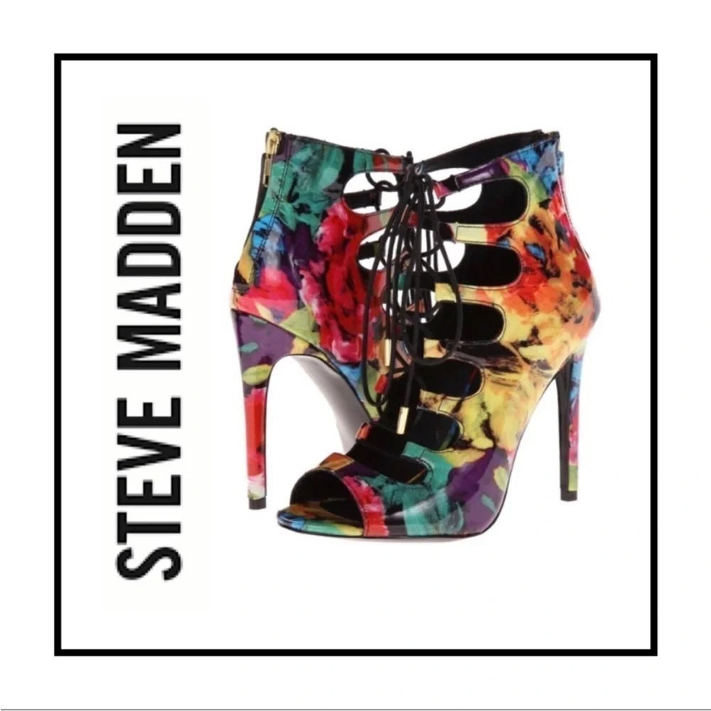 Steve Madden Stilettos heels Multicolor rainbow tie dye lace up colorful size 9